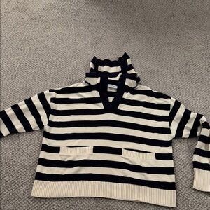 Zara Black and Cream Striped Turtleneck Sweater